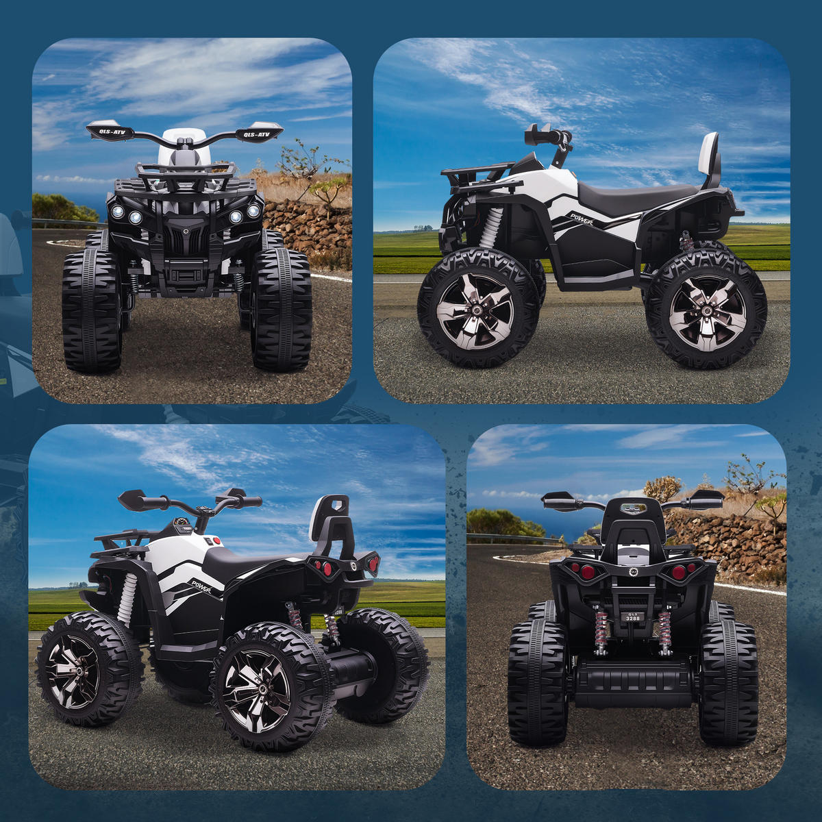 ELEKTRO-KINDERQUAD DE-06278 mit LED-Scheinwerfer und USB-Musikplayer Schwarz - Weiß, Kunststoff/Metall (100/65/73cm) - ComfortXL