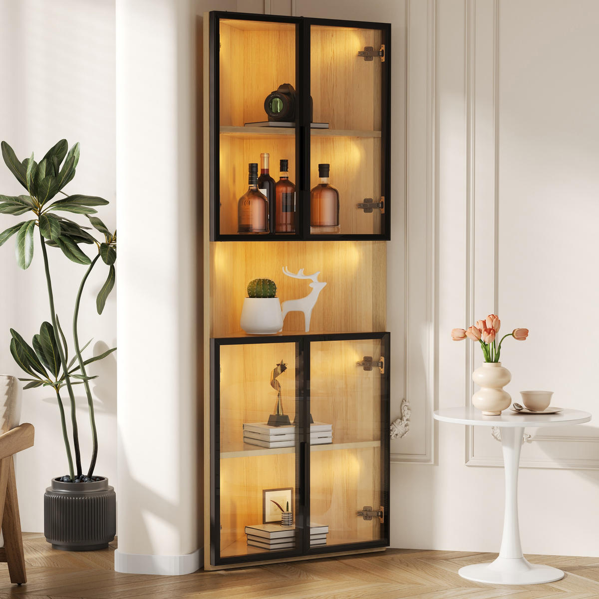 VITRINE 62cm Eiche Glas LED Eckvitrine modern - Eichefarben, Holzwerkstoff (62/160/32cm) - FLIEKS