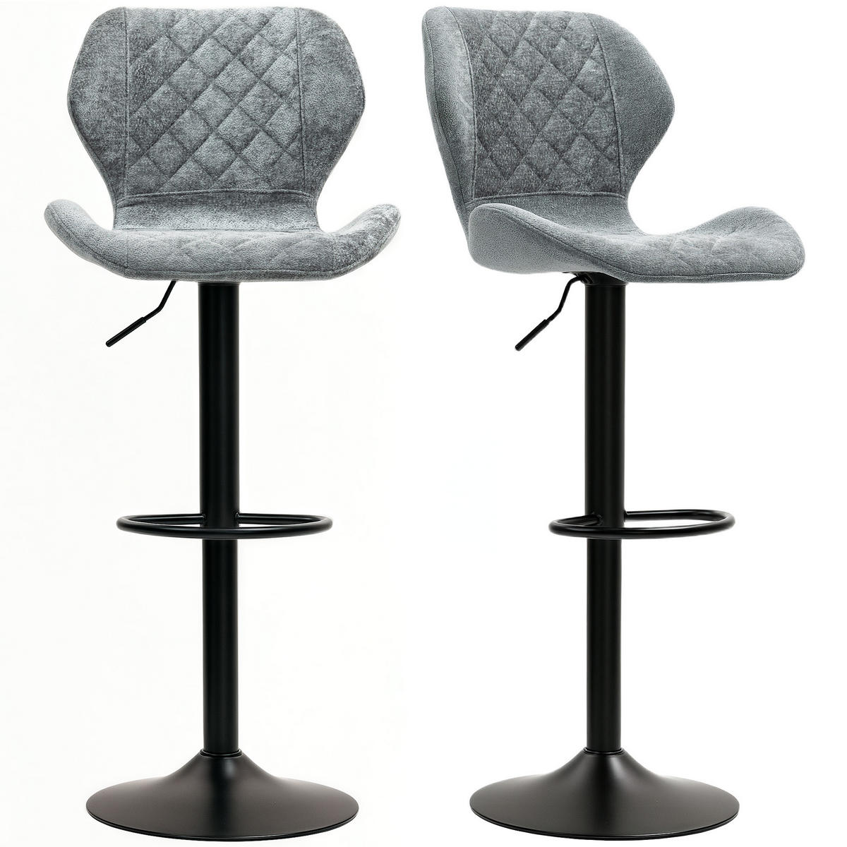 BARHOCKER 2er-Set DE-07980 höhenverstellbar mit Rückenlehne, Gaslift, drehbar Grau - Dunkelgrau, Metall (48/112/51.5cm) - ComfortXL