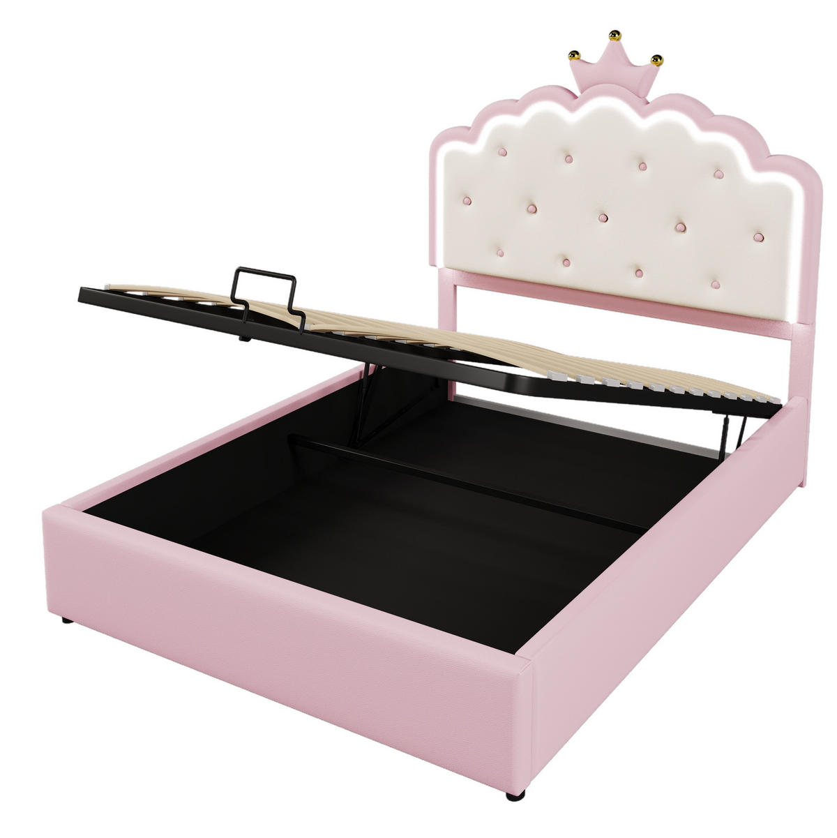 POLSTERBETT 140/200 cm rosa aus PU mit LED und Stauraum - Rosa, Kunststoff (140/200cm) - OKWISH