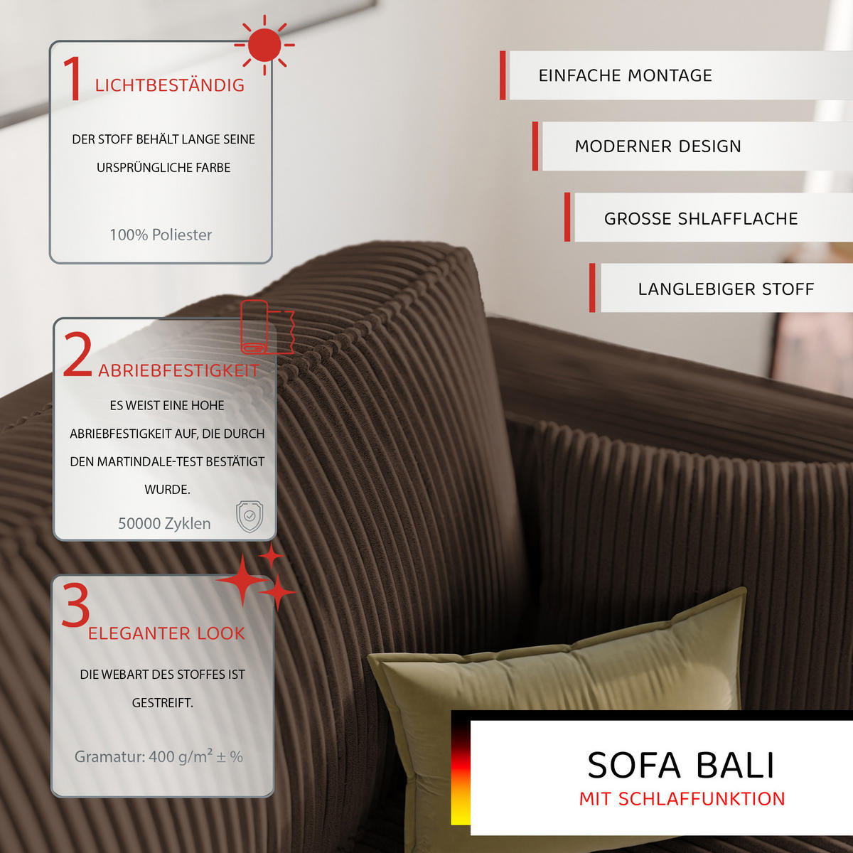 SOFA mit Schlaffunktion und Bettkasten, Braun - Braun, Holzwerkstoff/Textil (240/84/105cm) - Idohome