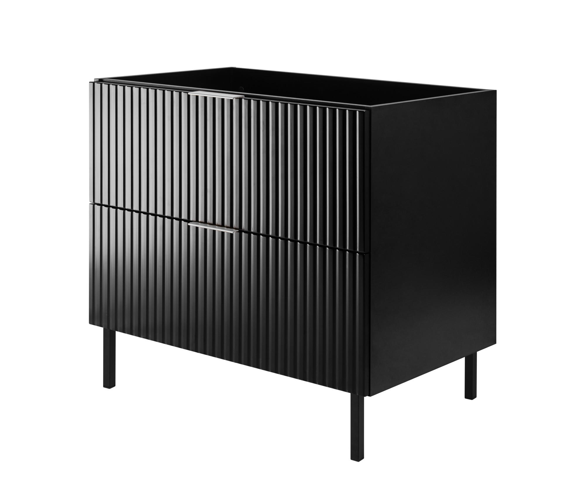 WASCHBECKUNTERSCHRANK, Schwarz, 80 x 77 x 46 cm, silberner Griff, schwarze Beine, ohne Arbeitsplatte - Silberfarben/Schwarz, Holzwerkstoff (80/77/46cm) - 3XE LIVING
