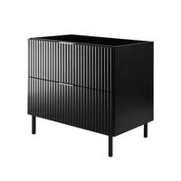 WASCHBECKUNTERSCHRANK, Schwarz, 80 x 77 x 46 cm, silberner Griff, schwarze Beine, ohne Arbeitsplatte - Silberfarben/Schwarz, Holzwerkstoff (80/77/46cm) - 3XE LIVING