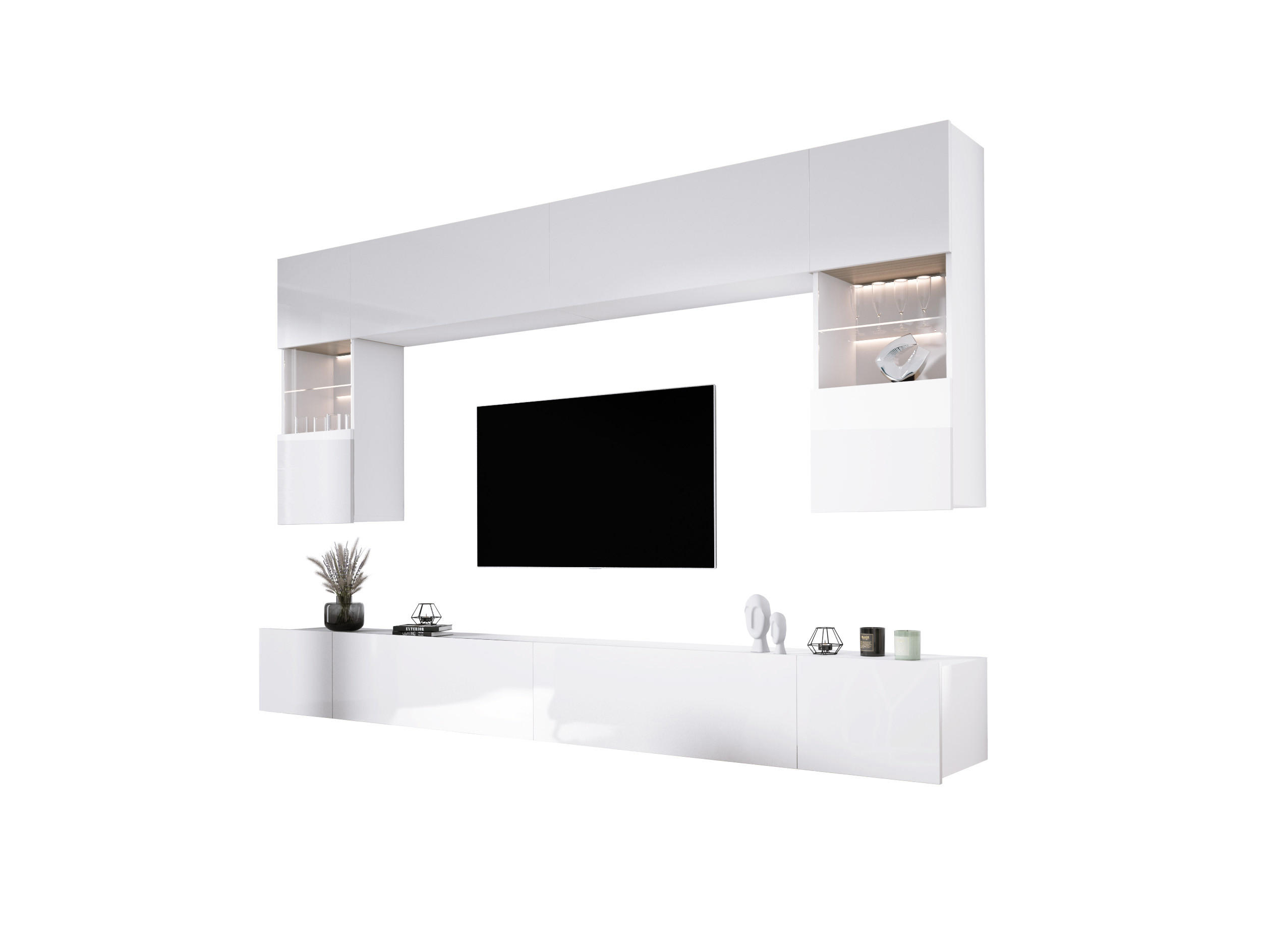 3XE Living Wohnwand Weiß Hochglanz 300x200x42 cm