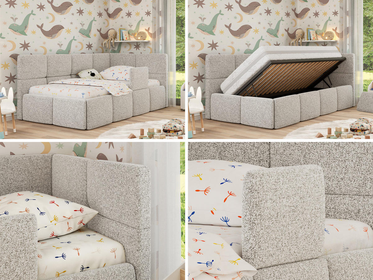 DĚTSKÁ POSTEL ARVO ALTA 90/200 - Světle šedá Strukturovaná látka - Pravá - světle šedá, textil (90/200cm) - MKS