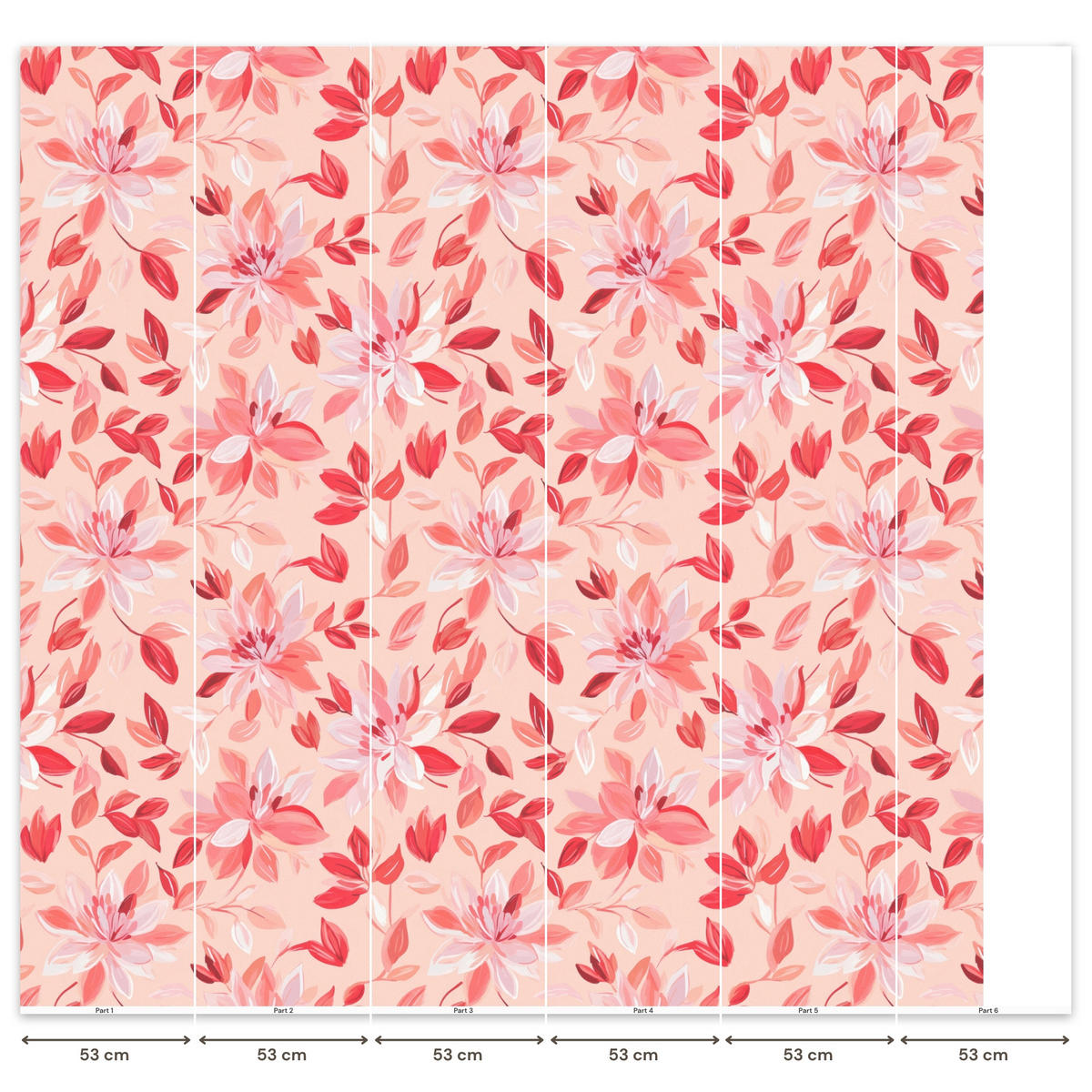 TAPETE - Botanisch - Blumen - Rot - 280x280 cm - Koralle, Papier (280/280cm) - OnlyWow