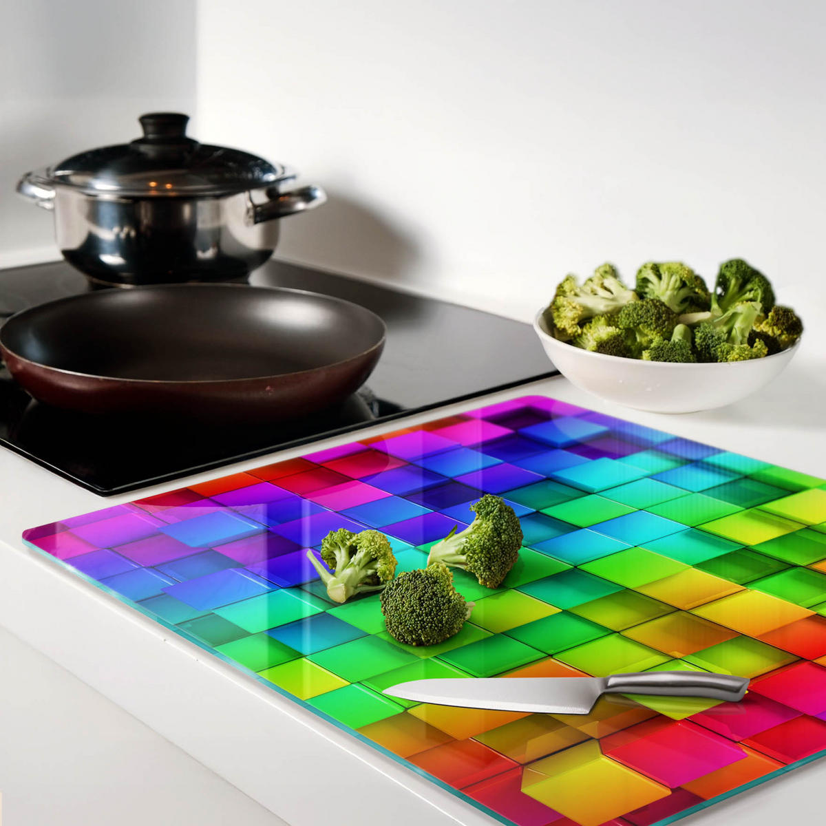 GLASPLATTE 60x52 cm Bunte Schachteln - Schwarz Hochglanz/Schwarz, Glas (60/0.4/52cm) - TULUP