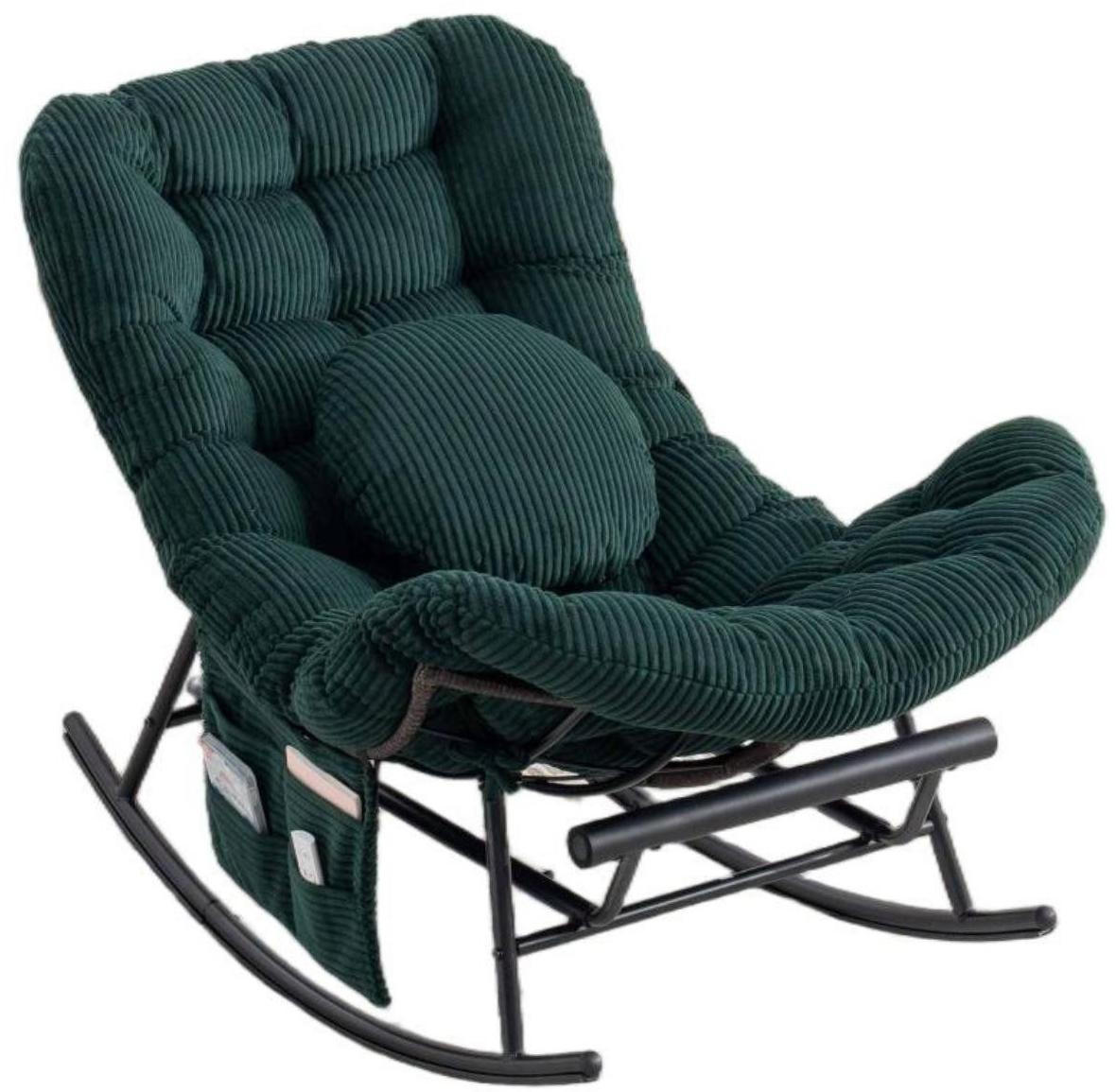 SCHAUKELSTUHL mit Fußstütze,Schaukelsessel XXL Rattanstuhl mit Kissen, Cord, Dunkelgrün - Grün, Textil (90/78/150cm) - LVHOM