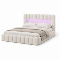 POLSTERBETT 180/200 cm mit LED-Kopfteil und hydraulischem Stauraum, modernes Schlafzimmerbett - Beige, Holz/Metall (180/200cm) - Joyfair