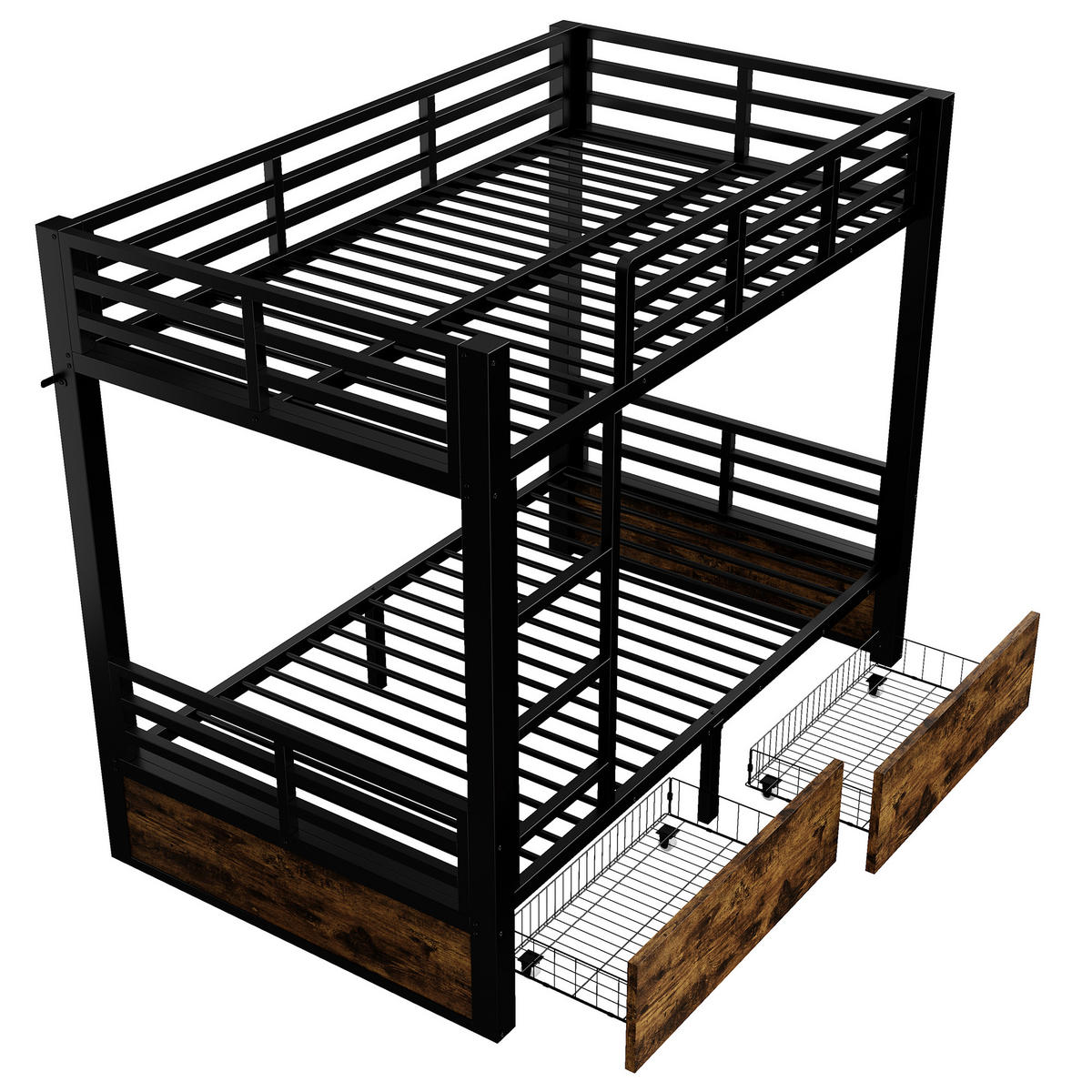 ETAGENBETT Metall 90x200cm, Schubladen, Leiter, Geländer, platzsparend, Schwarz - Schwarz, Metall (90/200cm)
