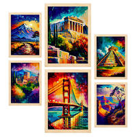 POSTER Set Mit 6 Ästhetisch Im Ölgemälde Stil A3 & A4 Rahmen Aus Hellem Holz - Beige, Papier (29/3cm) - Nacnic