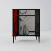 SIDEBOARD GRAY FIGURES, Schwarz, 57,5x42x72,5 cm, Schwarze Metallfüße - Multicolor/Schwarz, Holzwerkstoff/Metall (57.5/72.5/42cm) - SpaceRebels