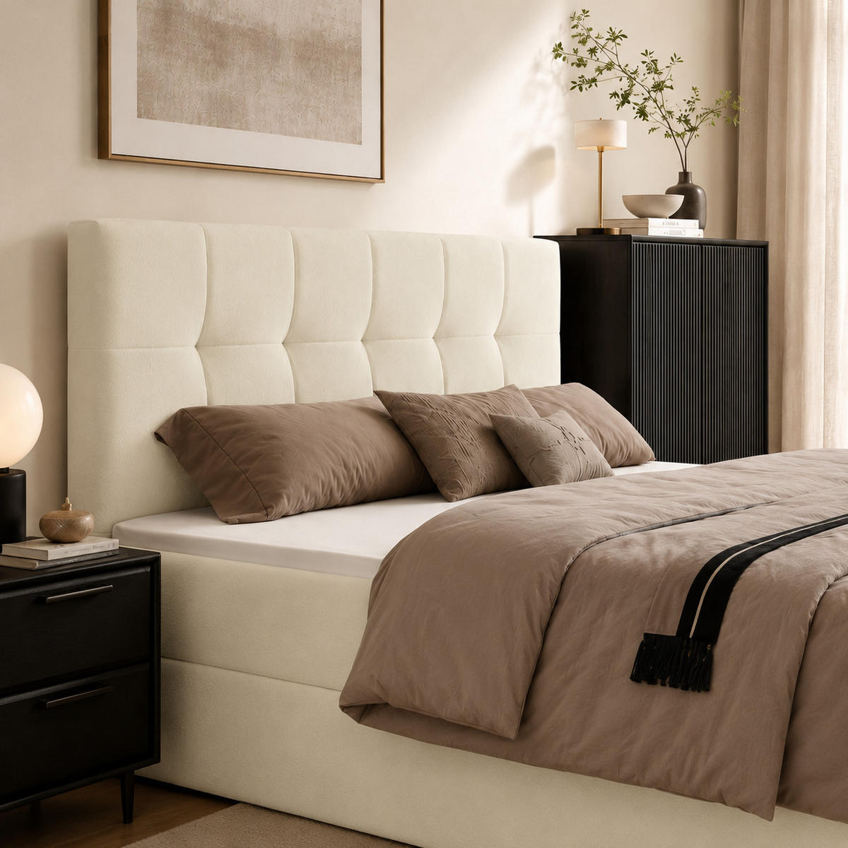 BOXBETT AUREN FRONT 160x200 cm Komplett-Set mit Bonell-Matratze, Topper und Bettkasten, Samt Schwarz - Schwarz, Textil (160/200cm) - Luxkor24