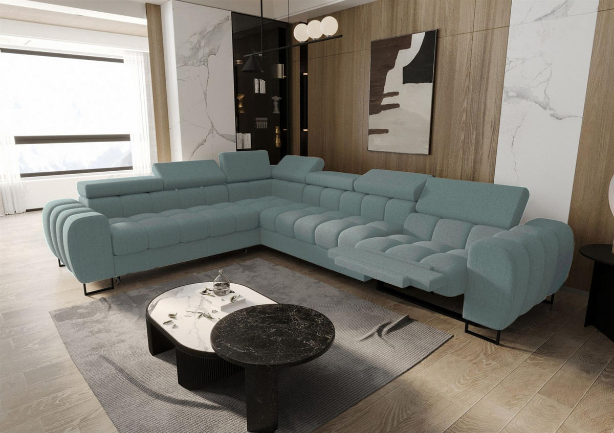 ECKSOFA Bastien Relax - Blau, Holzwerkstoff/Textil (260/330cm) - Fun Möbel