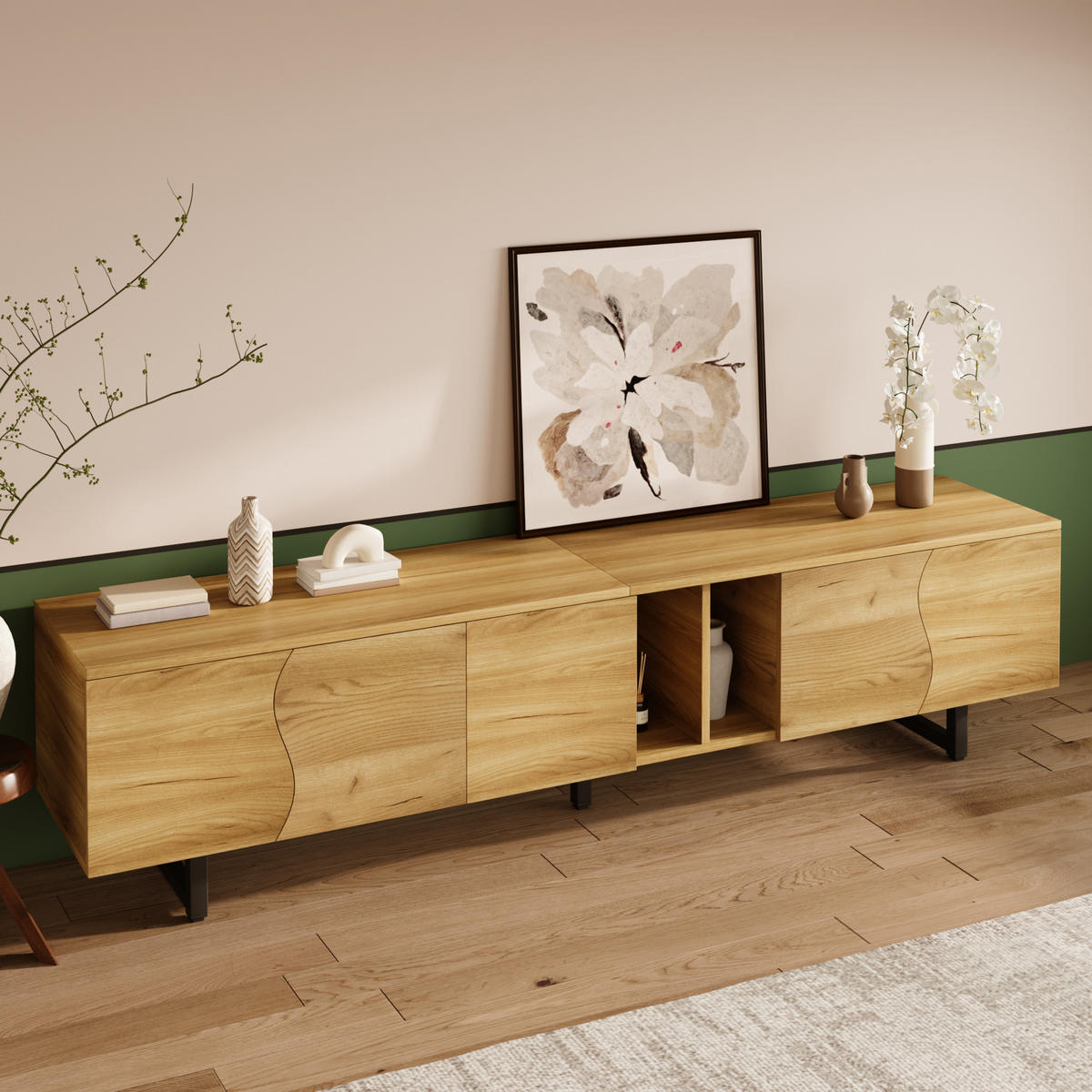 TV-SCHRANK 191cm 5 Türen modern Stauraum TV-Ständer - Naturfarben, Holzwerkstoff (38/46.5/191cm) - FLIEKS