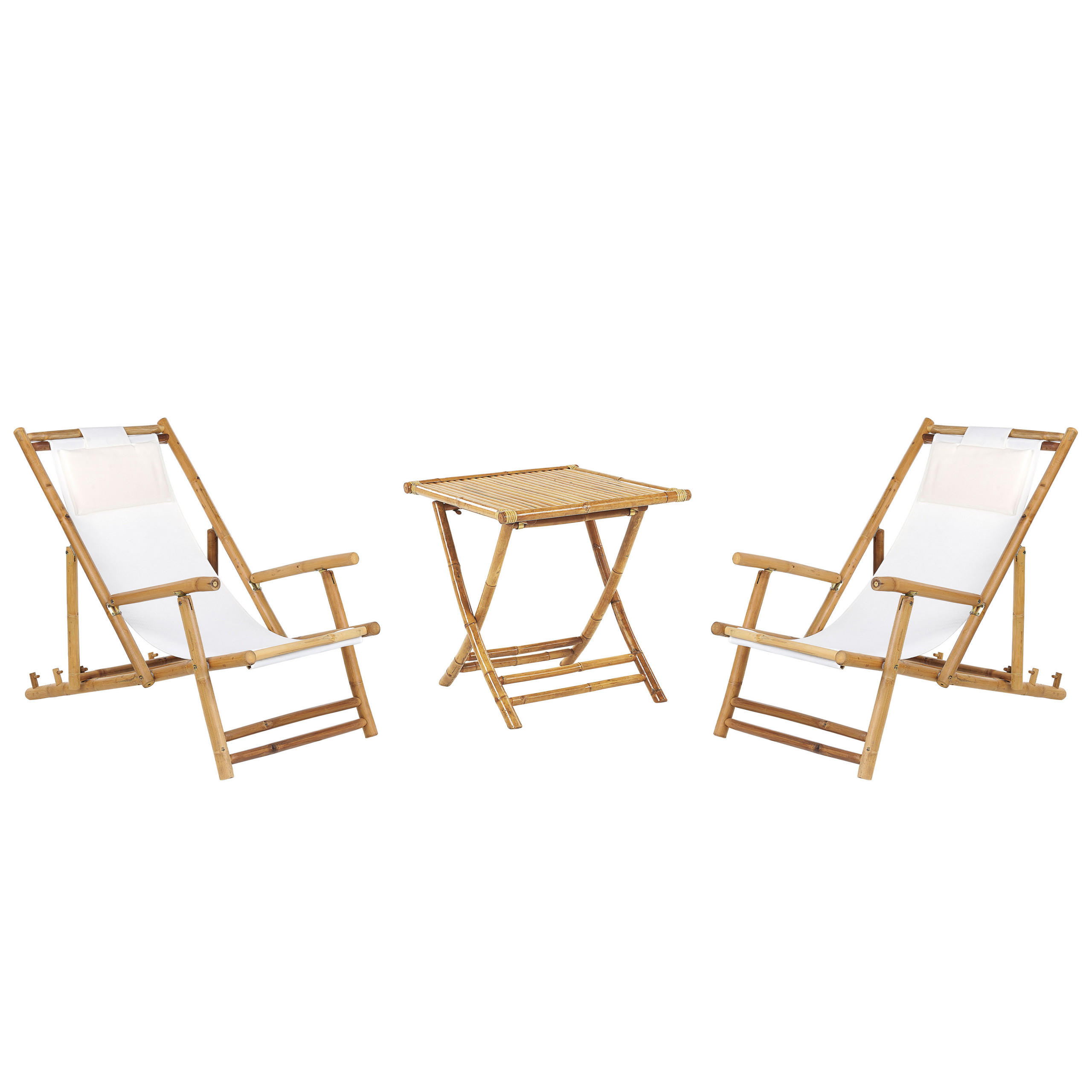 BALKONSET 2-Sitzer Bambusholz hellbraun Textilbespannung cremeweiß Atrani/Molise - Hellbraun/Weiß, Holz/Textil - Beliani