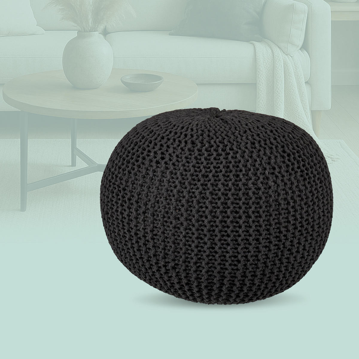 STRICKPOUF - Dunkelgrau/Anthrazit, Kunststoff/Textil (46/33/46cm) - Relaxdays