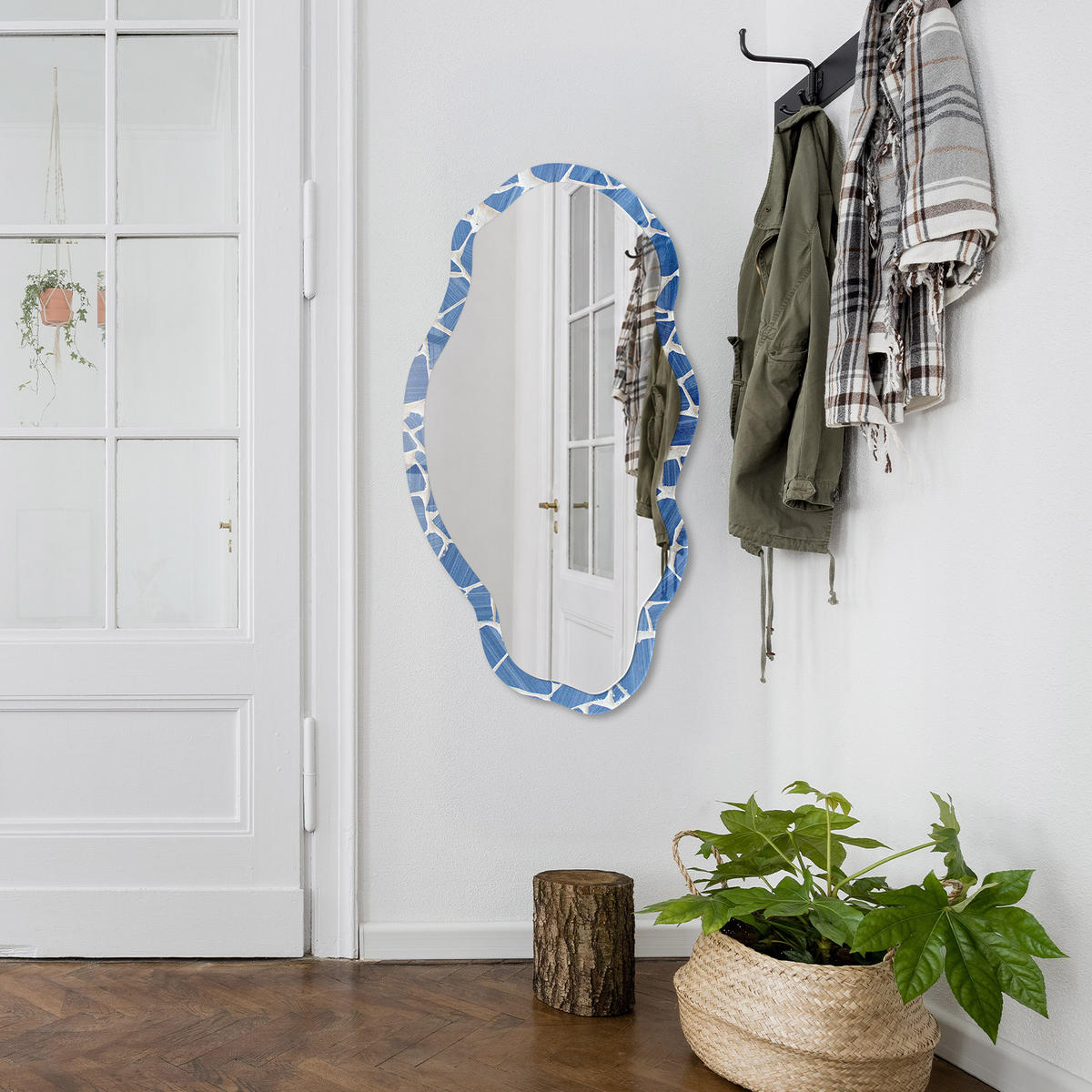 SPIEGEL 90x45 cm asymmetrisch mit Druck - Blaues Mosaik - Transparent, Glas (45/90/0.4cm) - TULUP
