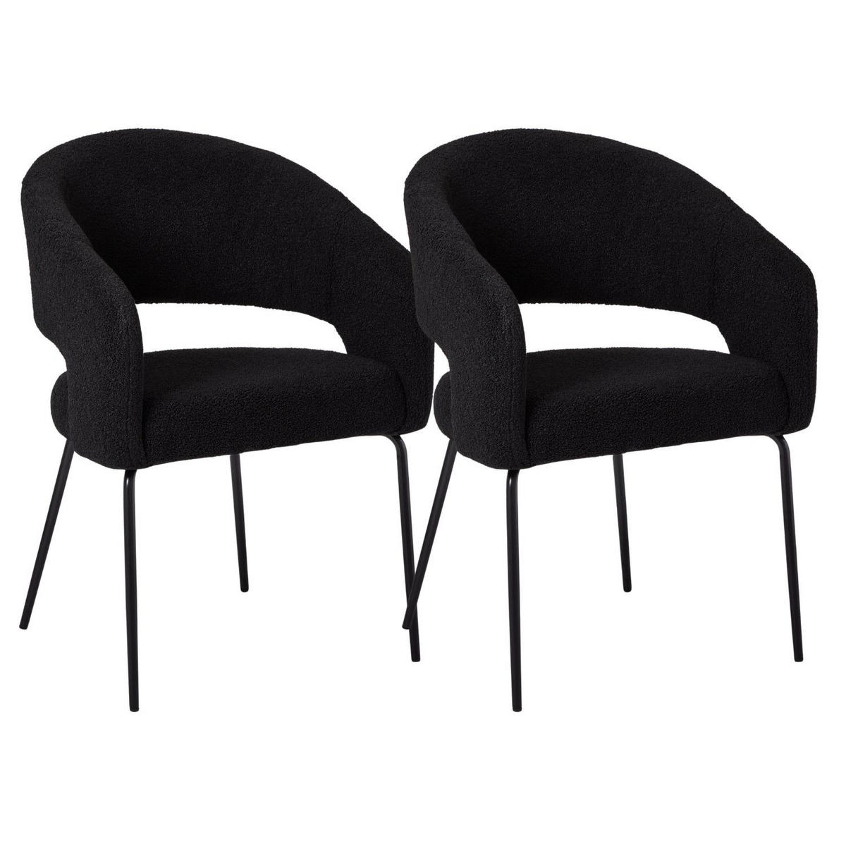ARMLEHNSTUHL-SET 2 Stück in Teddystoff - Schwarz, Textil/Metall (57/81/56cm) - Furnhouse