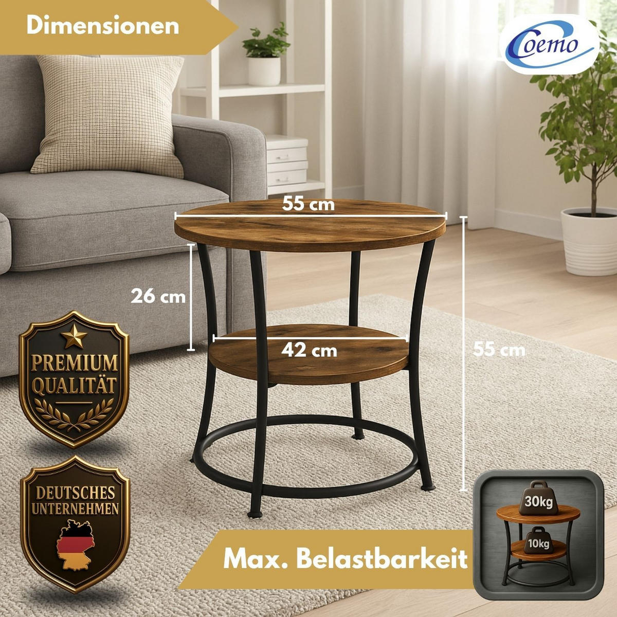 COUCHTISCH TAMY rund Braun 55/55 cm - Braun, Metall (55/55/55cm) - Coemo