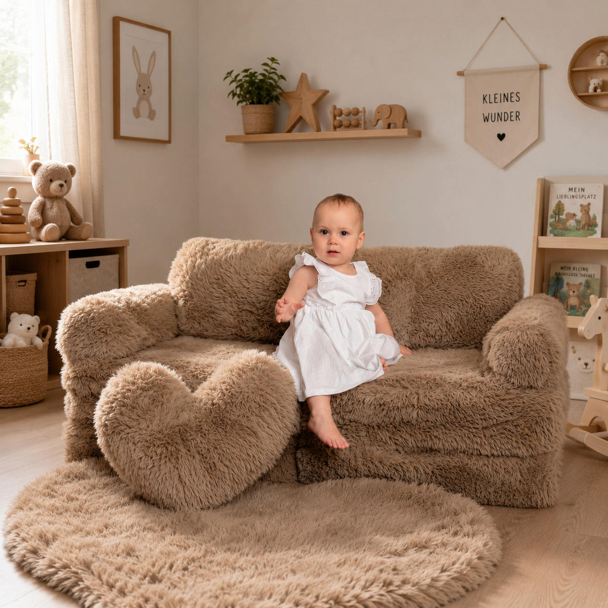 KINDERSOFA Mammoth 6-teilig flauschig - Braun, Textil (120/25/60cm) - MeowBaby