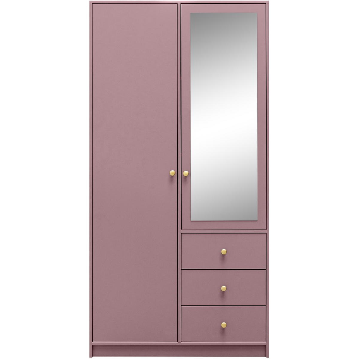 DREHTÜRENSCHRANK Solea Lux mit 2 Türen und 3 Schubladen, Pflaume - Pflaume/Goldfarben, Holzwerkstoff (100/200/57.5cm) - Beautysofa