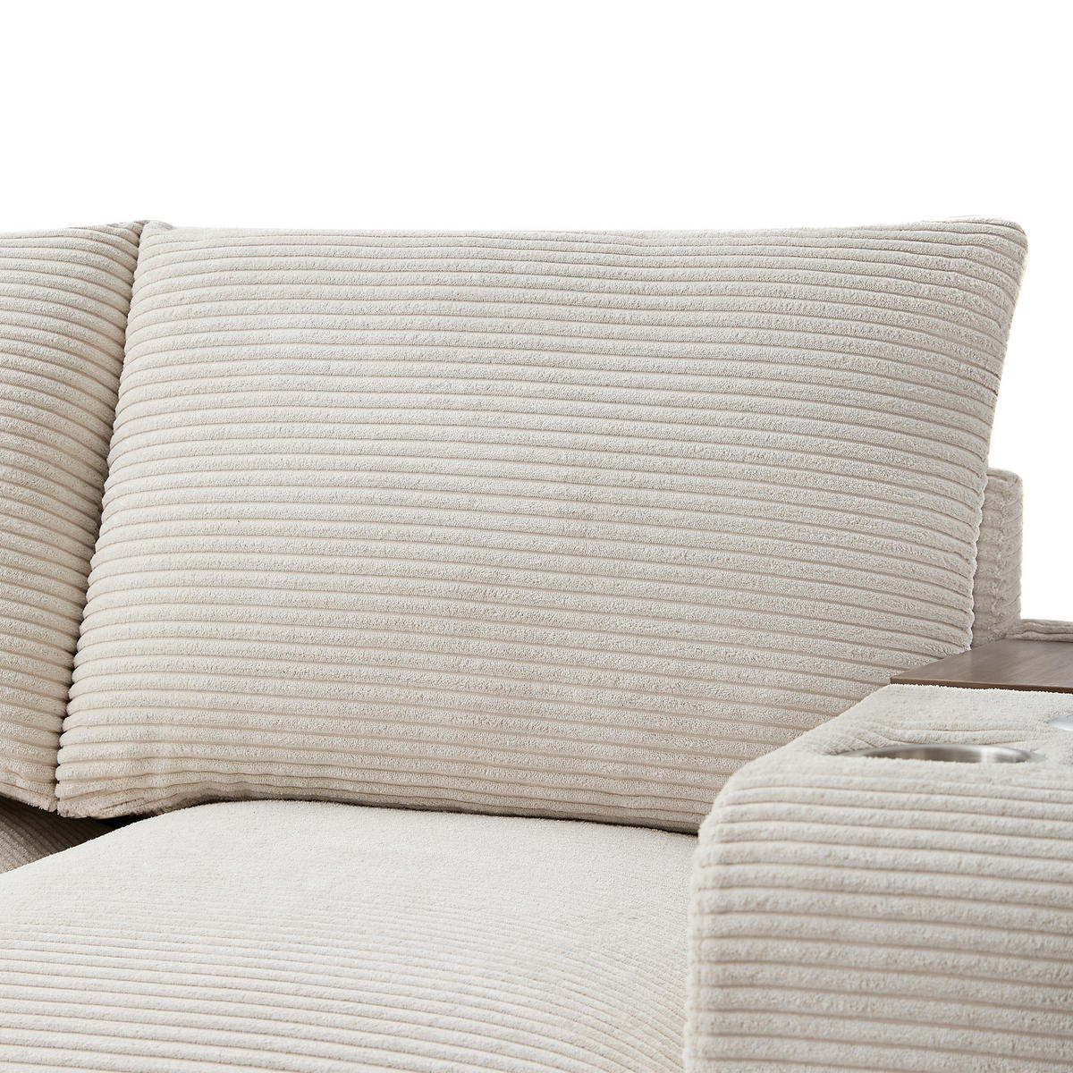 4-SITZER ECKSOFA Cord Beige mit USB, Becherhaltern und Stauraum - Beige, Holzwerkstoff/Kunststoff (229/149.5cm) - WISHDOR