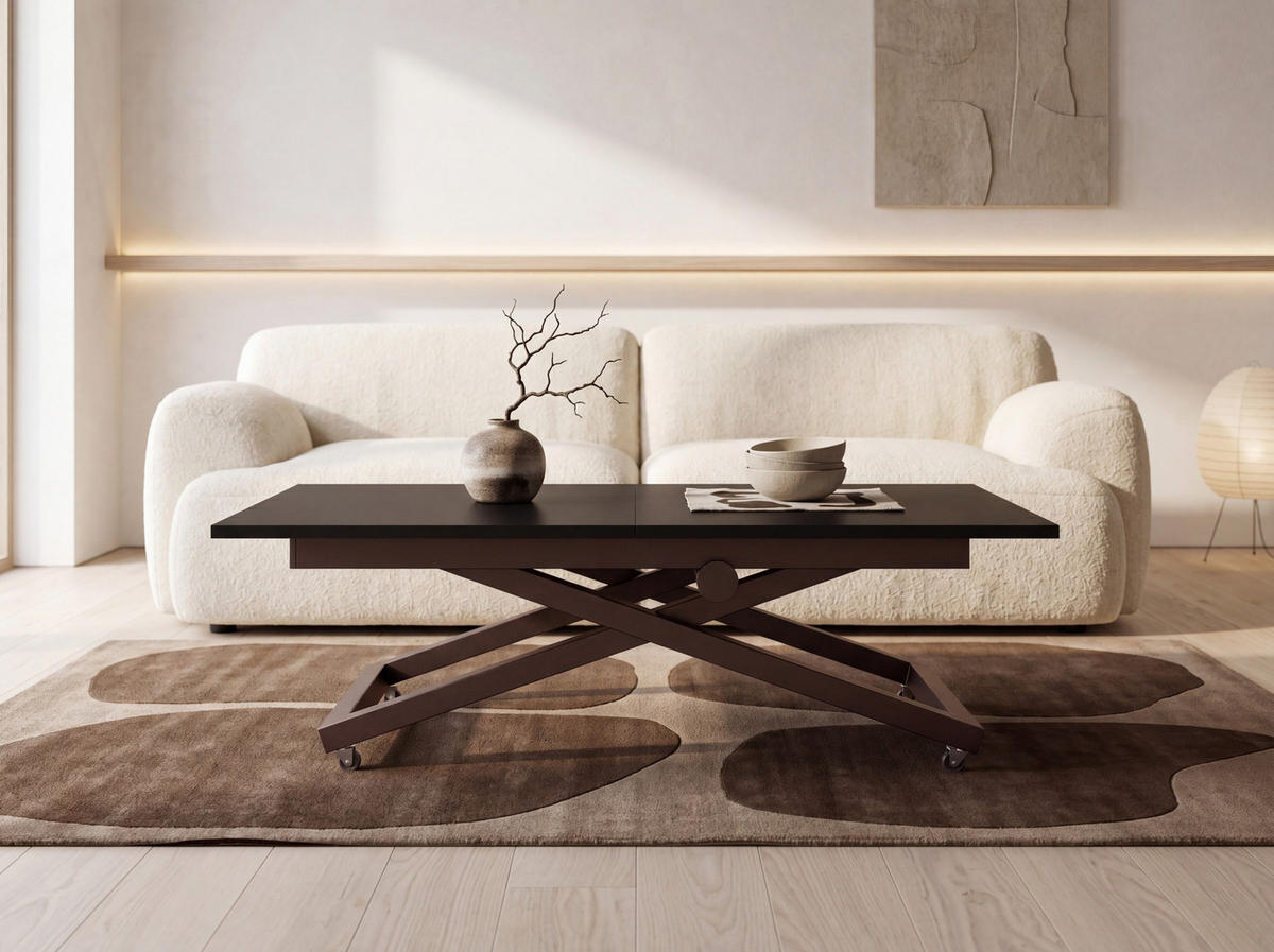 COUCHTISCH Axen höhenverstellbar ausziehbar, Schwarz 120-160/80/38-75 cm - Schwarz/Braun, Holzwerkstoff/Metall (80/160/75cm) - WFL GROUP