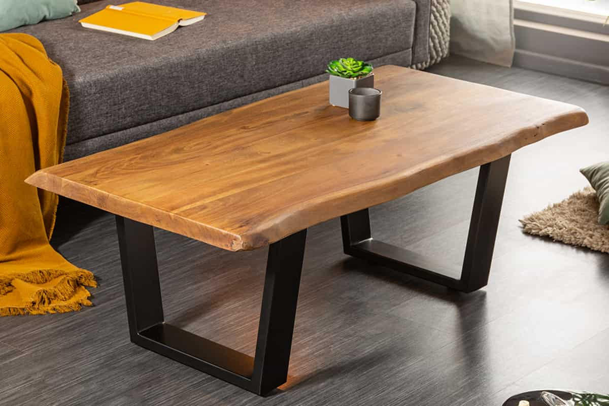 COUCHTISCH MAMMUT Akazie kufen Natur|Schwarz 110cm - Schwarz/Braun, Holz/Metall (60/110/40cm) - riess-ambiente