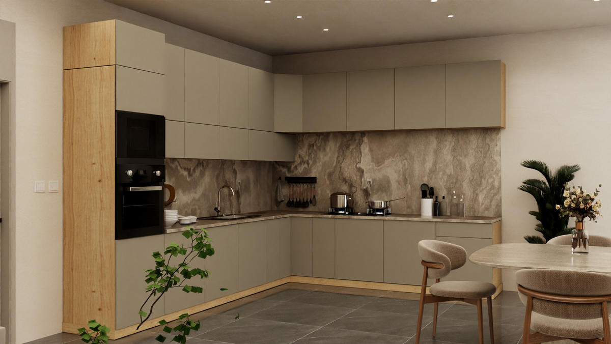 WINKELKÜCHE 360 x 300 cm VELORA – KU-S52 – Beige - Beige, Holzwerkstoff (360/248/300cm) - hi-markt