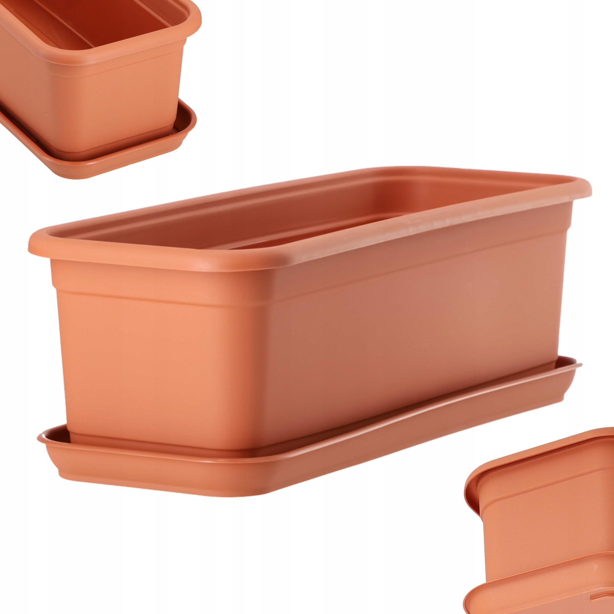 BALKONKASTEN mit Untersetzer 40 cm, Terrakotta - Terra cotta, Kunststoff (15/40cm) - KADAX