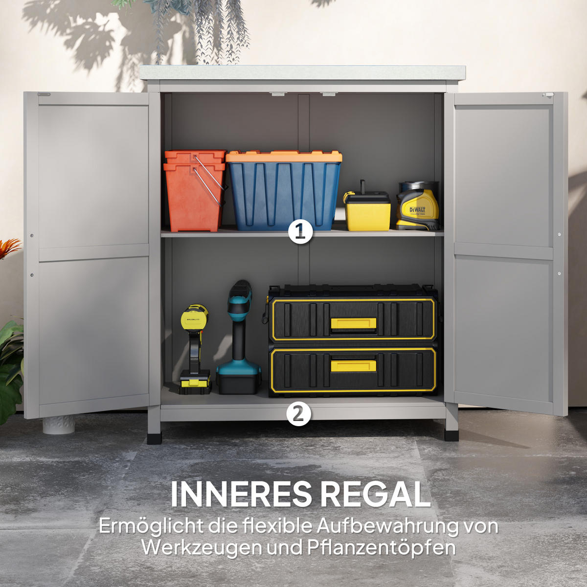 GARTENSCHRANK Holz Grau - Grau, Holz (43/92/79cm) - Outsunny