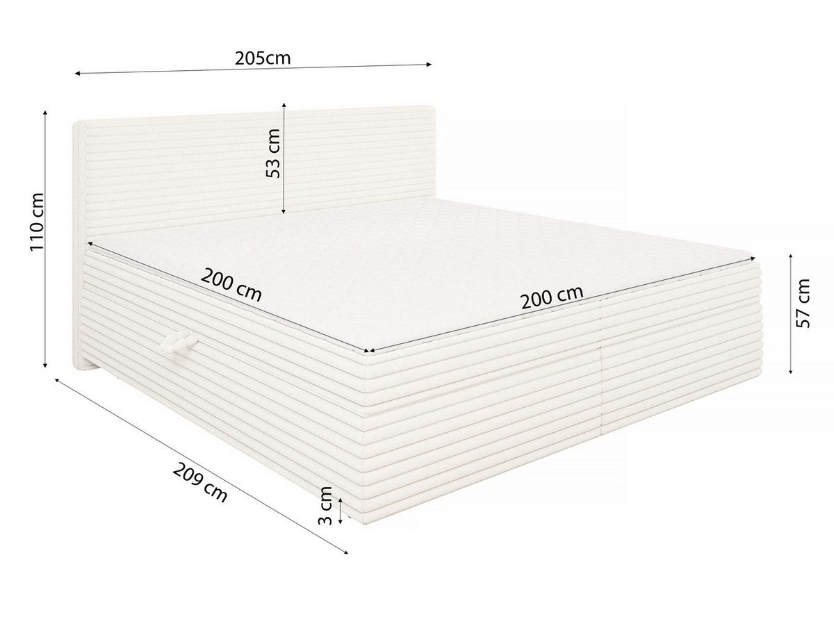 BOXBETT Roma 200/200 cm Hellbeige Plüschcord - Beige/Schwarz, Holz/Kunststoff (200/200cm) - S-Style Möbel