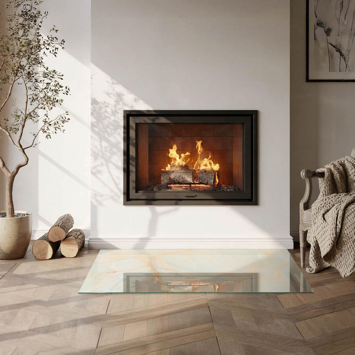 GLASPLATTE für Kamin 100x50 cm - Türkis, Glas (100/50/0.4cm) - TULUP