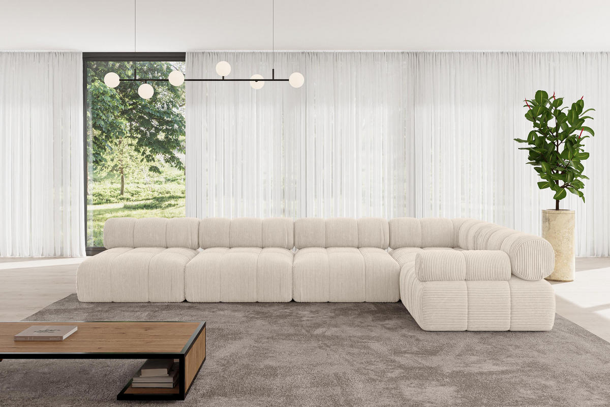 ECKSOFA modulares Sofa Mende-L3 - 380x190x70 cm Beige Cord - Beige, Holzwerkstoff/Textil (380/190cm) - ALTDECOR