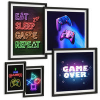 BILDER SET 5er Set - 50x50 cm & 20x30 cm & 40x60 cm Schwarzer Rahmen - Gamepads, Spielersymbol-Untertitel - Schwarz, Kunststoff (40/60cm) - TULUP