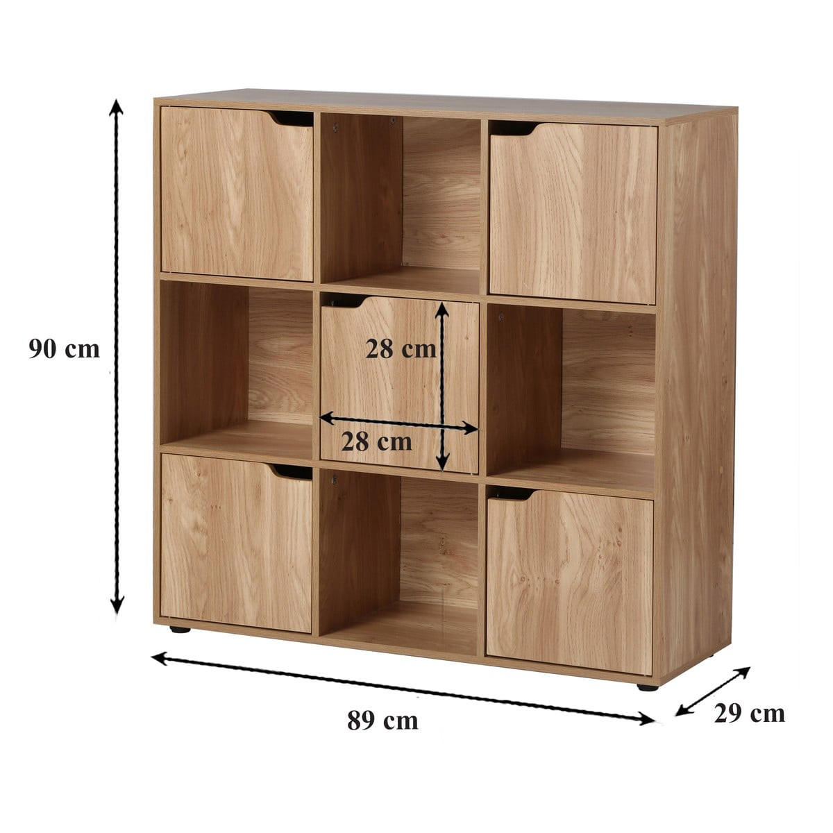 WÜRFELREGAL 9 Fächer mit 5 Türen Holzdekor B89 cm - MODU - Eichefarben, Holzwerkstoff (29/90.5/35cm) - Calicosy