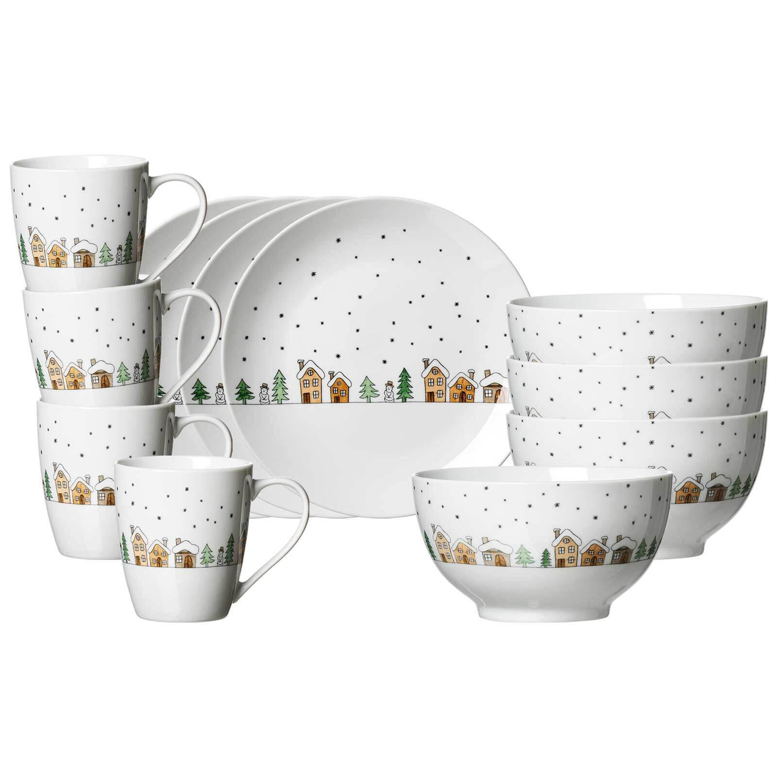 FRÜHSTÜCKS-SET Winterdorf weiß 12er Set - Weiß, Keramik (1/1/1cm) - Ritzenhoff Breker