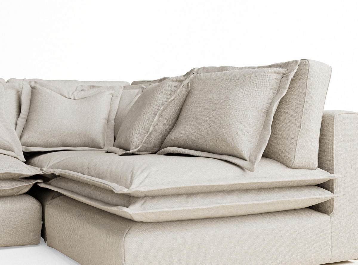 ECKSOFA Amalfi Beige Webstoff - Beige/Schwarz, Holz/Holzwerkstoff (238/222cm) - Maison de Reve