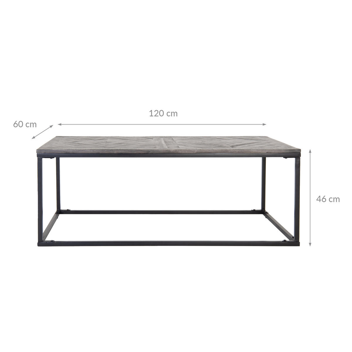 COUCHTISCH rechteckig Grau 120/60/46 cm - Schwarz, Holz (60/46/120cm) - WOMO-DESIGN