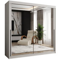 SCHIEBETÜRENSCHRANK mit Spiegel 200 cm Breite, weiß mit schwarzem Griff - Schwarz/Weiß, Holzwerkstoff (200/200/62cm) - Home Collective