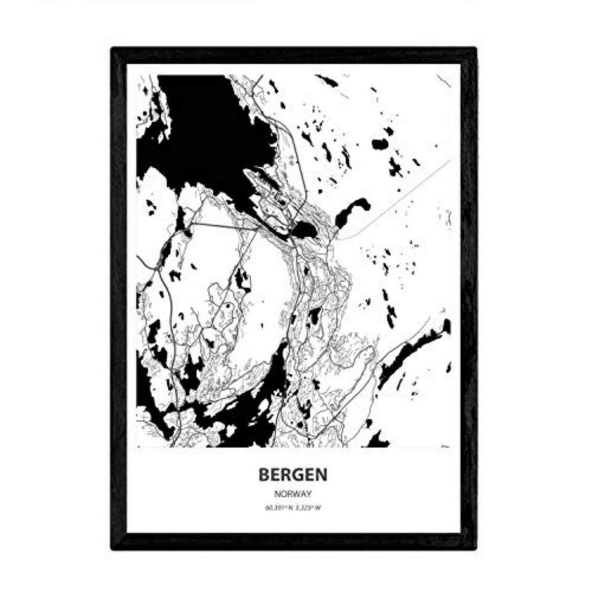 POSTER Karte Von Bergen - Norwegen A3 Rahmenlos - Klar, Papier (29.7/5/42cm) - Nacnic