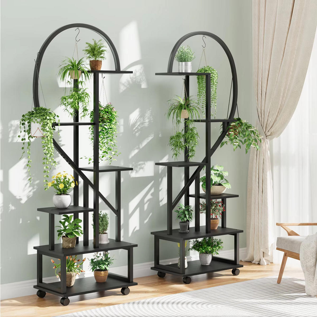 PFLANZENREGAL 2er Set rollbar 6-stufig Pflanzenständer Schwarz - Schwarz, Metall (55/172/30cm) - Kaket