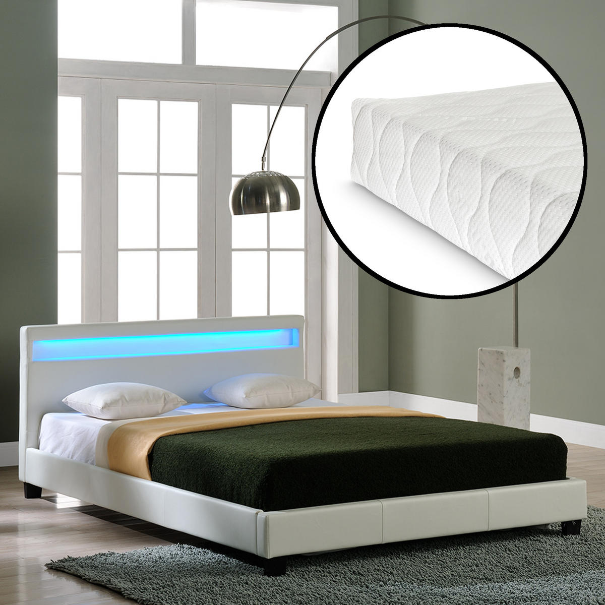 POLSTERBETT Paris mit Matratze und LED-Beleuchtung - Weiß, Textil (160/200cm) - Corium