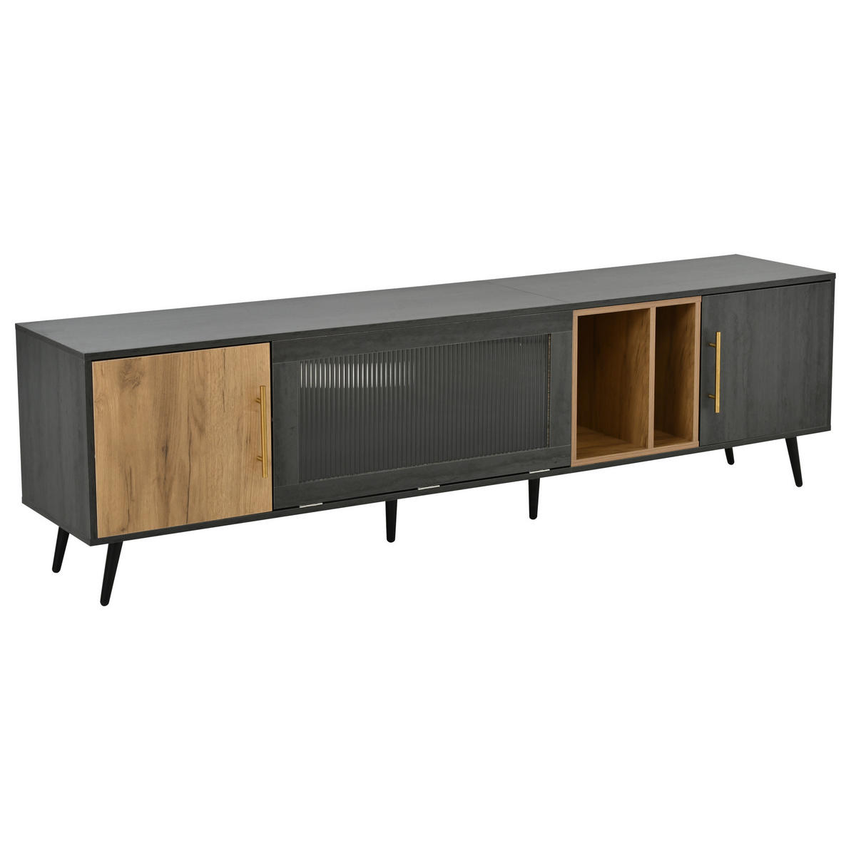 TV-SCHRANK aus MDF 200x40x55,5 cm Grau/Braun mit Kabelmanagement und Changhong-Glastür - Grau, Holzwerkstoff (200/55.5/40cm) - Modfu