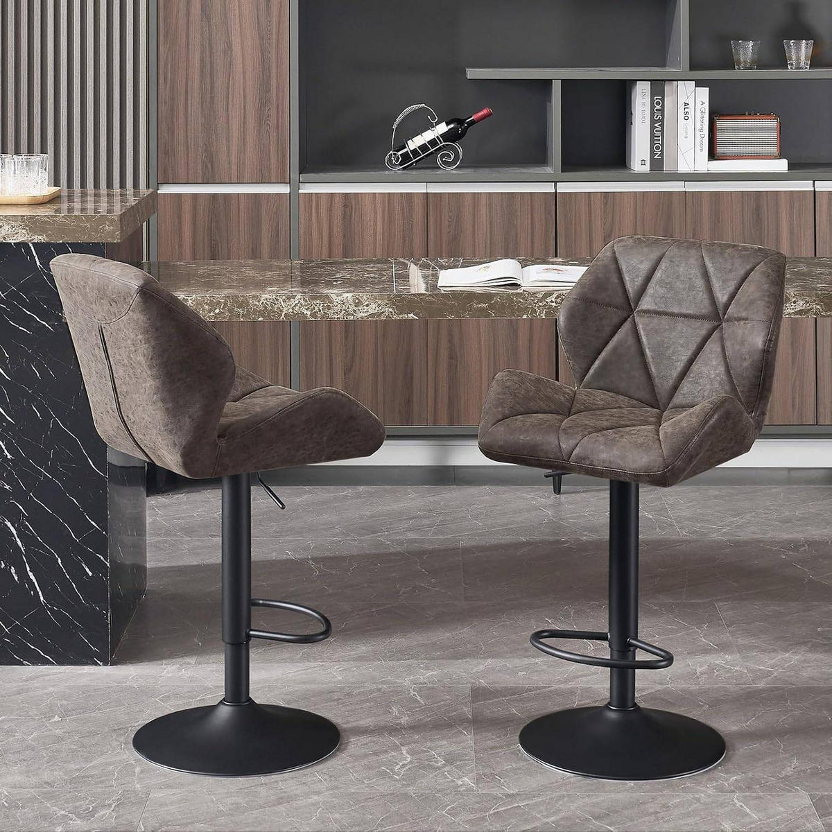 BARHOCKER 2er Set, höhenverstellbar,drehbar,Kunstleder Stahl - Grau, Metall (50/94/41cm) - Woltu