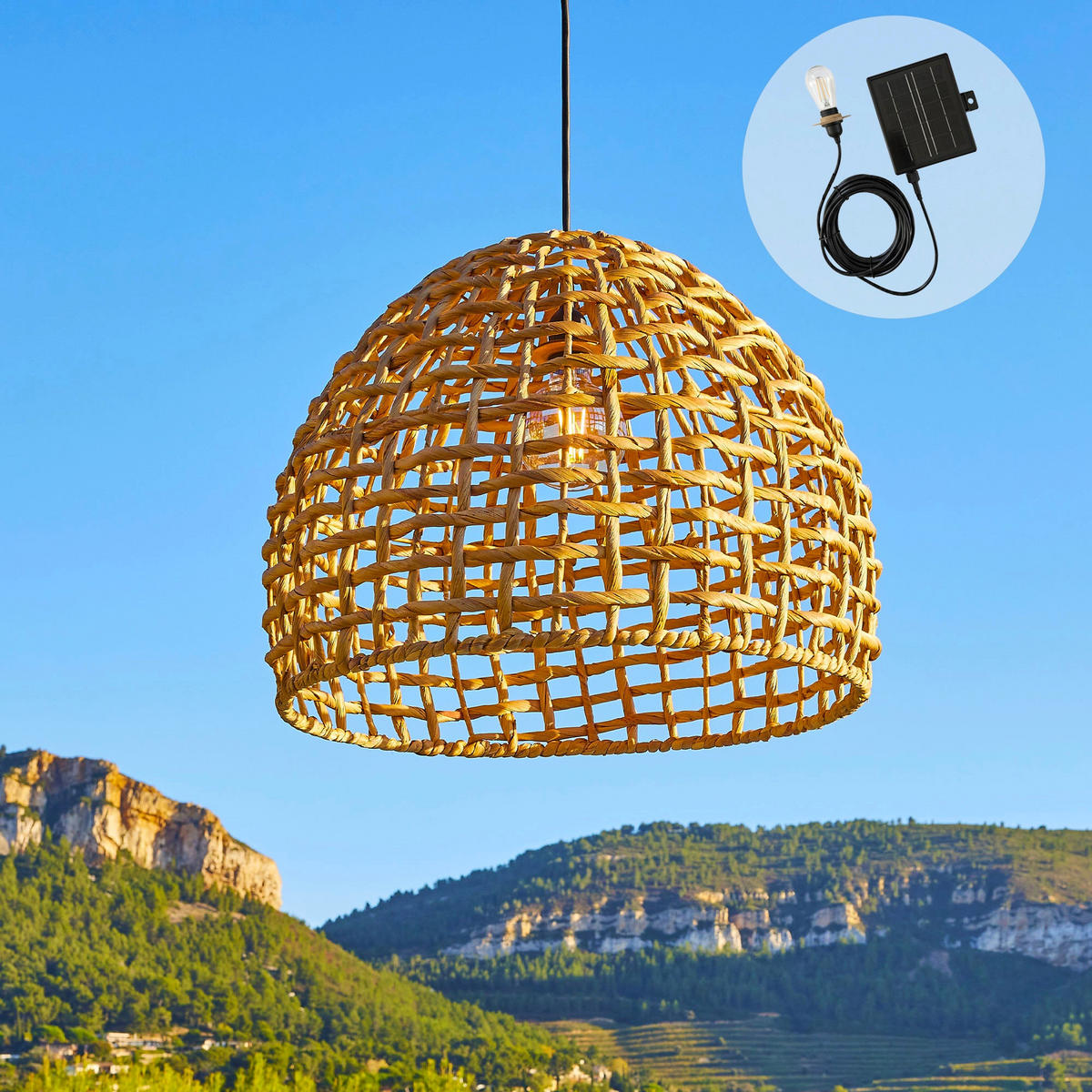 AMADEO Solar-Pendelleuchte, 50 cm Durchmesser, 5 m Länge - Beige, Naturmaterialien (50/50/38cm) - Lumisky