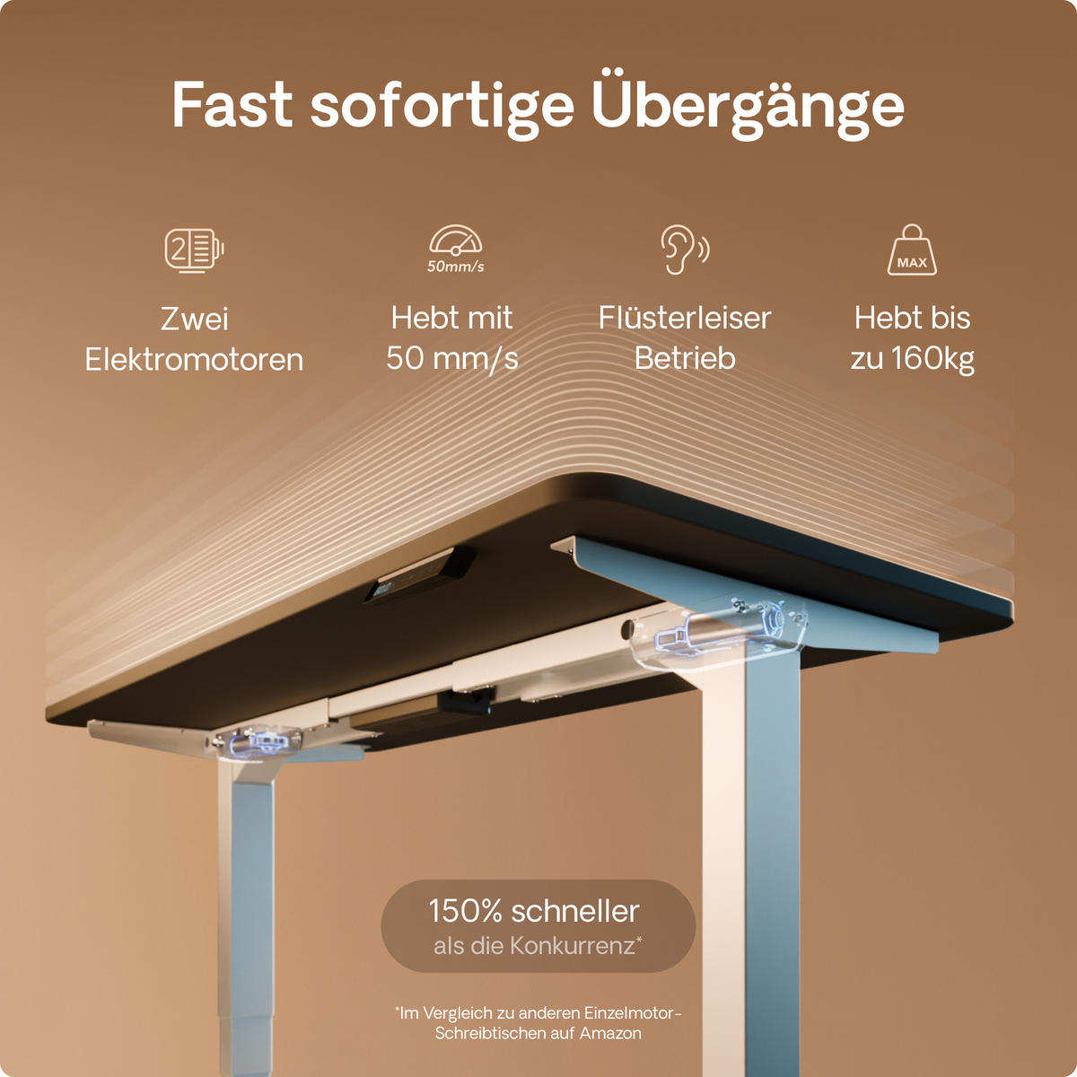 SCHREIBTISCH Elektrisch Höhenverstellbarer HomePro 200x80cm Weiß/Schwarz mit Memory-Funktion, Anti-Kollisions Technologie - Schwarz/Weiß, Holzwerkstoff (80/200/62cm) - Desktronic