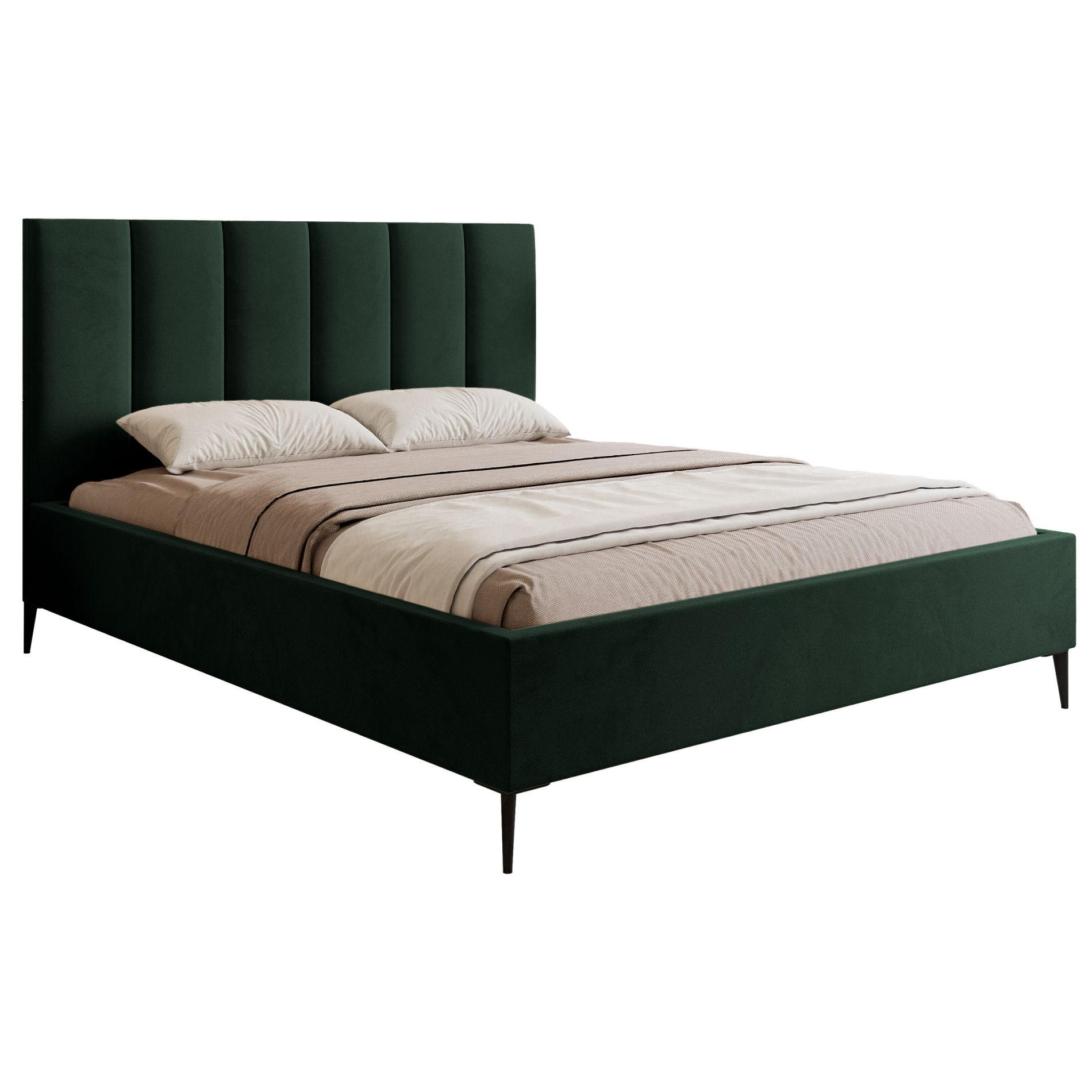 POLSTERBETT Masego Dunkelgrün mit Metallbeinen, Velours, 140x200 cm - Dunkelgrün/Schwarz, Textil/Metall (140/200cm) - Selsey
