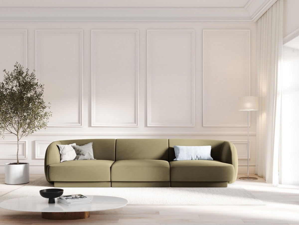 SOFA Miley aus Samt grün 3 Sitzplätze - Grün, Textil (90/70/255cm) - Micadoni